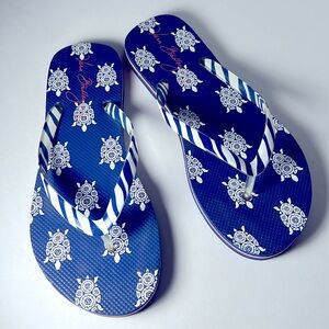 Vera Bradley Navy Blue flip flops white turtles orange striped size 7 8 sandals